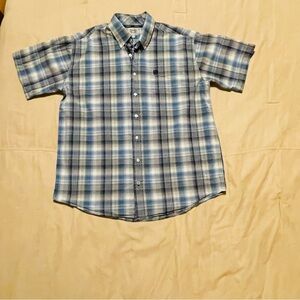 Cinch Mens Medium Blue Plaid Short Sleeve Button Up Western Rodeo Shirt